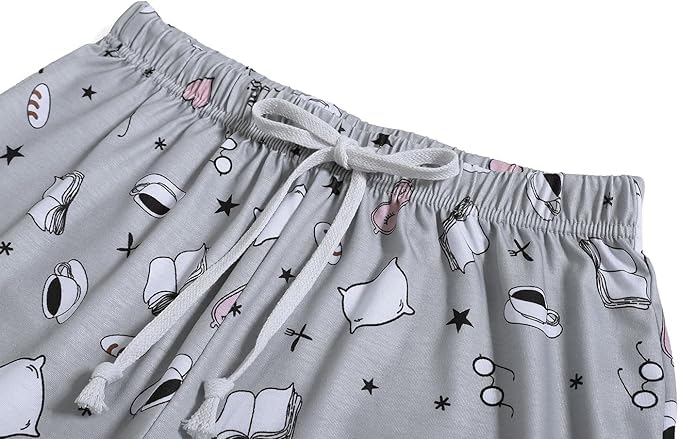 Image of VENTELAN Pajama Set For Women Cute PJS Summer Short Sleeve Shorts Sleepwear