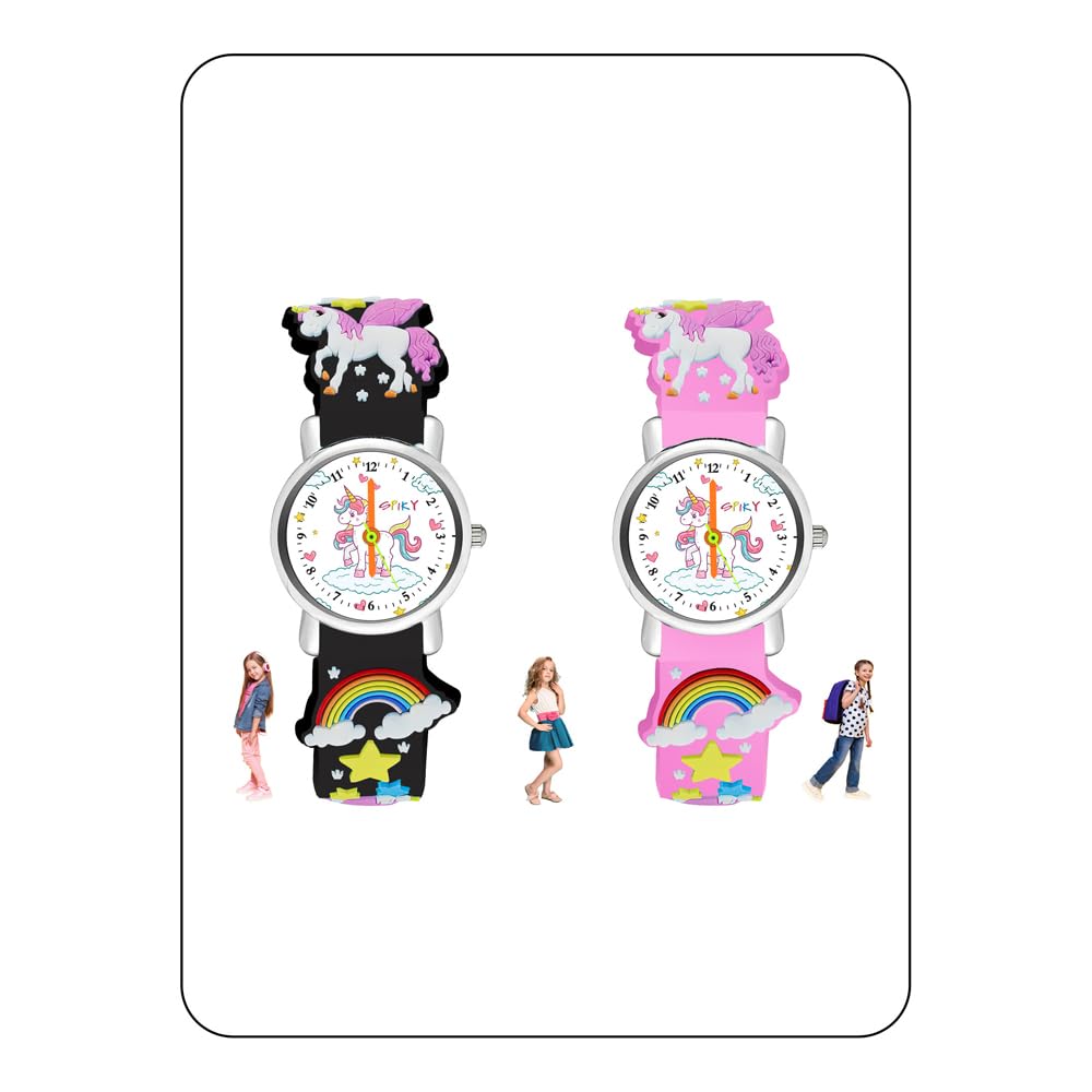 SPIKY Analog Watch for Kids Combo (Black & Pink) | Unicorn Designer Printed Strap | Water Resistant | Stylish Unisex Best Birthday Gift | Analogue Wrist Watches for Girls & Boys | Age 3-14 Yrs (B0D8V3CJPY) Amazon Price History, Amazon Price Tracker