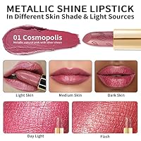 OULAC Lippenstift Metallic Glanz Finish, Rosa Farbtöne, Hochpigmentierter, Kein Körniges Gefühl, Langlebig, Feuchtigkeitsspendende Formel, Vegan, 4.3g, (01) Cosmopolis – Ansicht 2