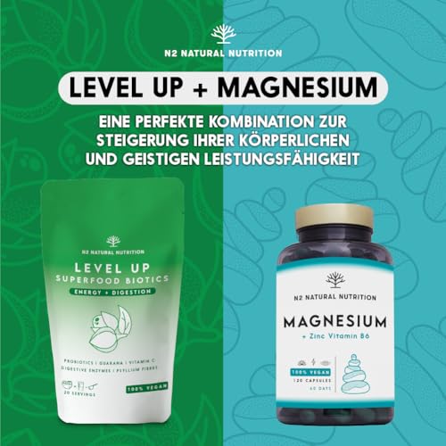Flohsamenschalen Komplex Verdauungsenzyme + Ballaststoffe + Vitamin C. Darmbakterien für Stoffwechsel und Darmflora Aufbau. Nahrungsergänzungsmittel. Vegan. N2 Natural Nutrition