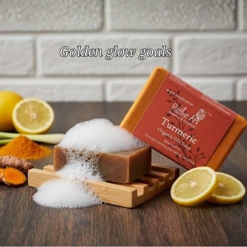 Image of Rustic Art Turmeric Soap | Glow & Skin Brightening | Coconut Milk & Cocoa Butter | Handmade Organic | For Women & Men | 100g