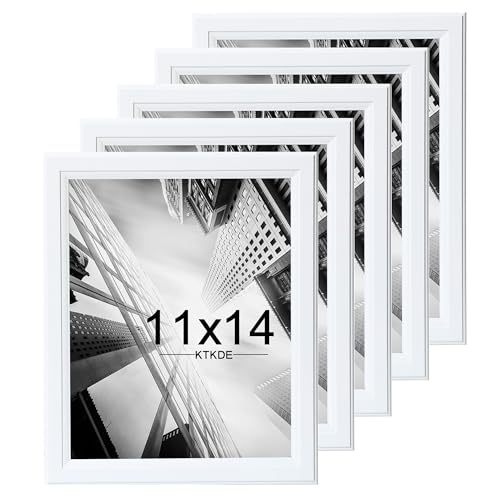 KTKDE 11x14 Picture Frame Set of 5, Wooden frames White, Vertical & Horizontal Wall Hanging for Wall Display,Studio Gallery Photo Frame for Photos, Posters & Art Prints