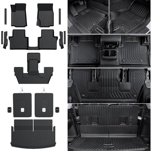 HOUCLEMIC Floor Mats for 2021-2025 2026 Jeep Grand Cherokee L (6-Seater w/o 2nd Row Center Armrest Only) TPE All Weather Protection Durable Trunk Cargo Mat for Jeep Grand Cherokee L Accessories