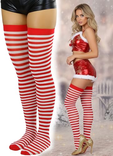 Image of ToBeInStyle Women's Opaque Hosiery Thin Striped Thigh High Long Stocking