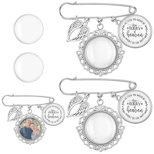 Tondiamo 2 Pcs Wedding Bouquet Photo Charm with Angel Pendant Wing DIY Memorial Pin Remembrance Bridal Bouquet Charm for Wedding Memory Ceremony Mother of Bride or Groom or Flowers (Silver Classic)