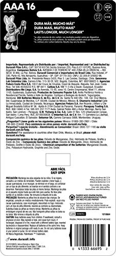 DURACELL - Pilha Alcalina AAA, Palito com 16 unidades