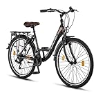 Chillaxx Bike Strada Premium City Bike en 26 et 28 pouces - Vélo pour filles, garçons, hommes et femmes - 21 vitesses - Vélo hollandais Citybike (26 pouces, Noir-Marron frein en V)