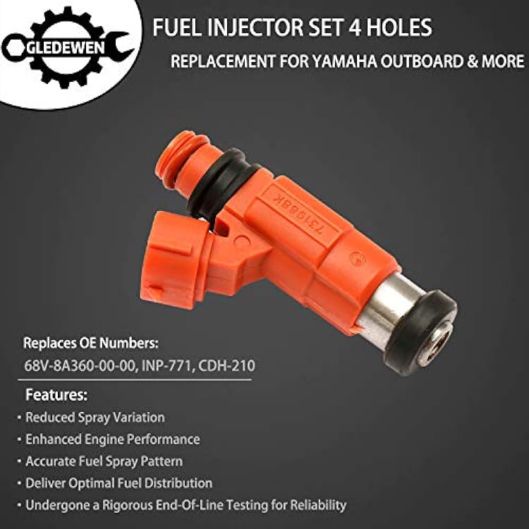 Fuel Injector 4 Holes 4Pcs | Replacement for Yamaha Outboard 115 HP Marine Mitsubishi Eclipse Galant Mirage Chrysler Dodge Suzuki | Replace# 68V-8A360-00-00, INP-771, CDH-210