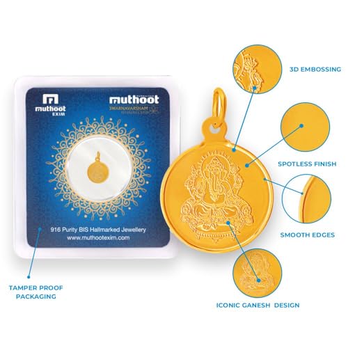 Image of Muthoot PAPPACHAN Swarnavarsham BIS Hallmarked 22KT Gold - 6 gm Pendant Set (Lakshmi, Ganesh & Cross - 2 gm Each)