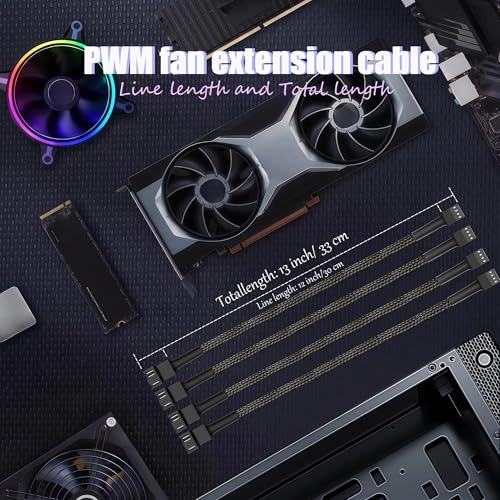Image of 12 inch pwm Fan Extension Cable,4 pin Fan Extension Cable,Cable Extension pc,PC Fan Extension Cable, PWM Fan Extension Cable, PWM Extension Cable (11.8 inch(30cm) 8pcs)