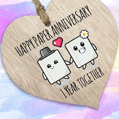 1st Wedding Anniversary Wooden Heart Plaque for Wife or Husband - Image 2