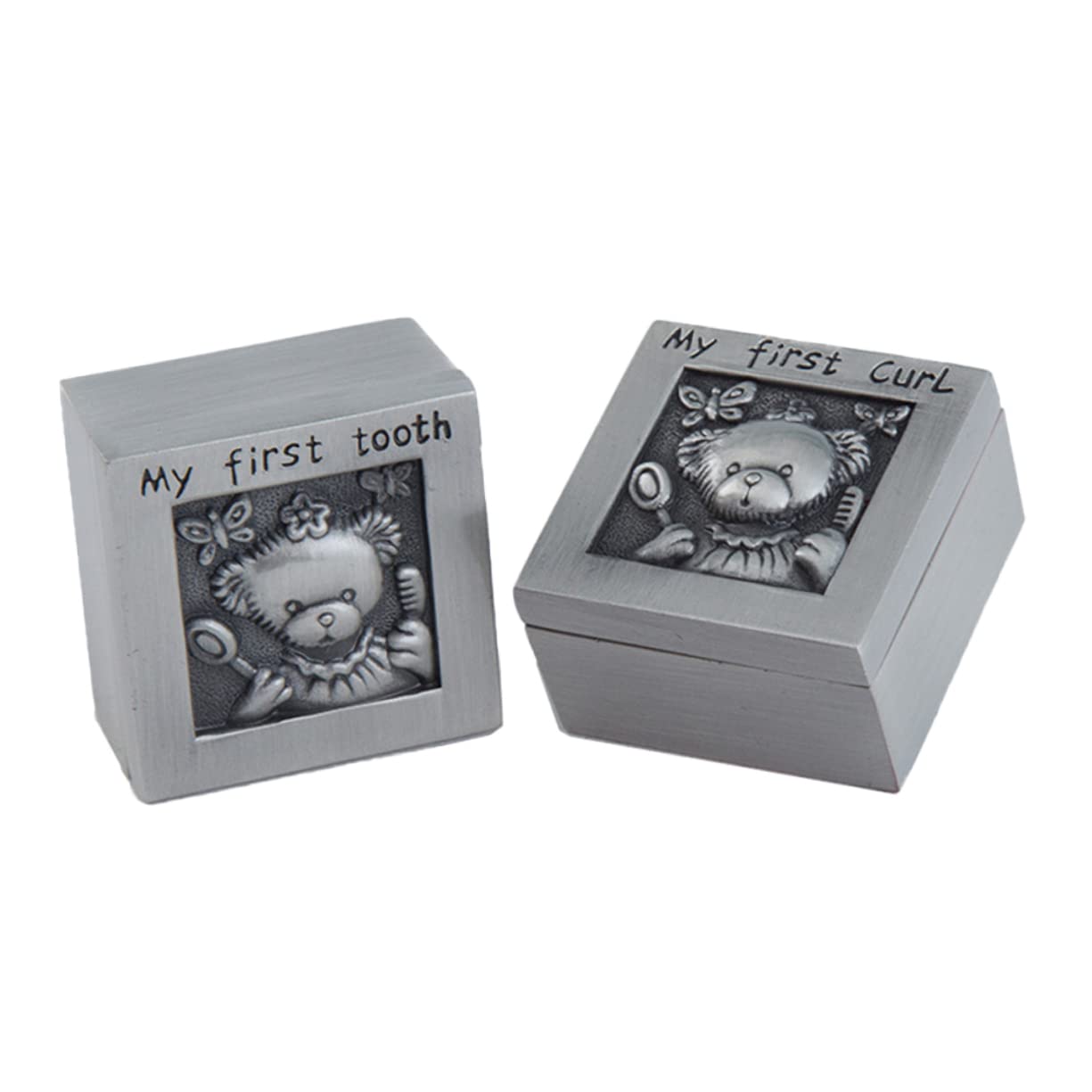 DECHOUS 1pair Metal Tooth Keepsake Box for Boys and Girls Cute Bear Design Treasure Organizer for Teeth and Hair Commemorative Case for Growing Memories