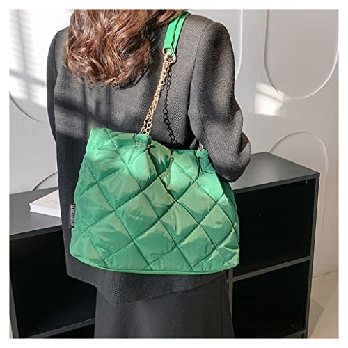 Image of GRPKSSIB Quilted Tote Bag Soft Nylon Shoulder Bag Lightweight Puffer Padding Handbag Puffy Hobo with Chain for Women