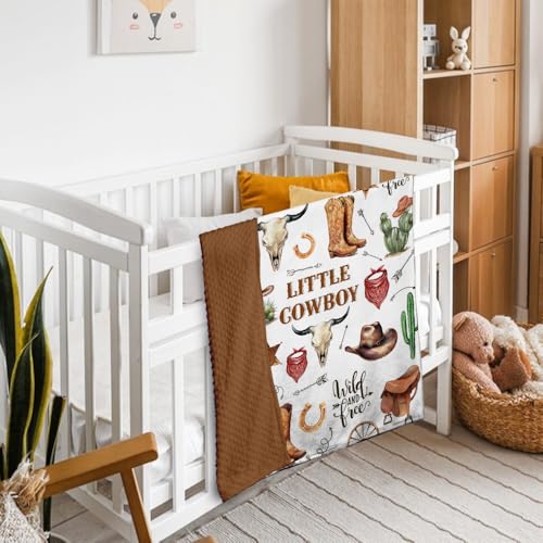 Image of Western Baby Blanket, Cowboy Minky Blankets for Boys Girls, Nursery Room Decor, Soft Warm Lightweight Nursery Bed Blanket for Newborn Toddlers Son Daughter (02)