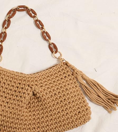 Clutch Purse for Women Woven Beach Bag with Tassel Summer Vacation Shoulder Bag Boho Underarm Handbag 20254