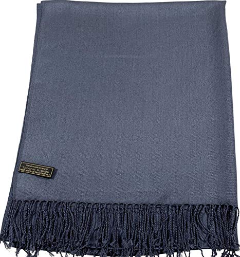 CJ Apparel Smokey Grey Dark Gray Charcial Black Solid Color Tassels Design Nepalese Shawl Seconds Scarf Wrap Stole Throw Head Wrap Pashmina Hand Made in Nepal New2