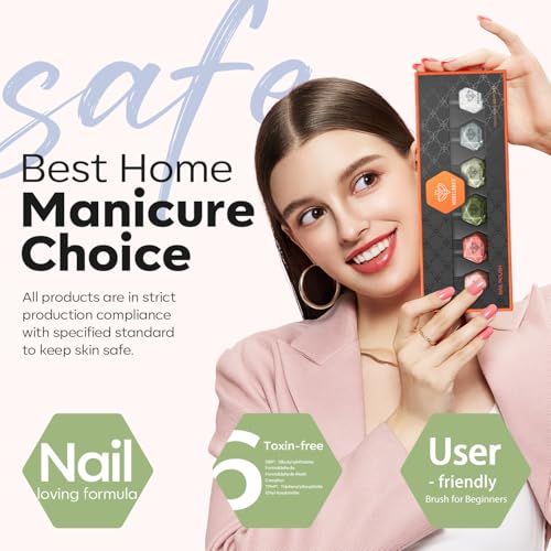 Image of modelones Nail Polish Set 6 Colors Green Blue Nude Glitter Nail Polish Kit Quick Dry Finger Mini Bulk Manicure DIY Nail Art Salon Home Gifts For Women Girls
