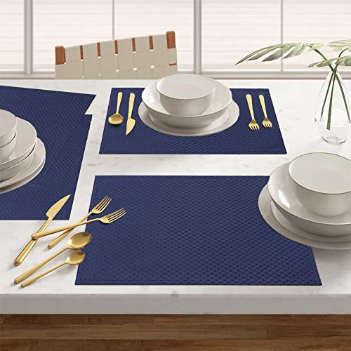 Colorbird Waffle Jacquard Placemats Set Of 4, Washable Placemats For Kitchen Table, Heat Resistant Dining Table Mats Microfiber Fabric Navy Blue Table Place Mats, 13 X 19 Inch #TOP6