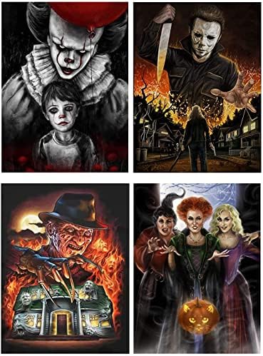 4 Pack Diamond Painting Kits for Adults Halloween DIY 5D Full Drill Diamond Art Kits Diamond Dotz for Home Wall Decor Gem Art 12 x 16 Inches