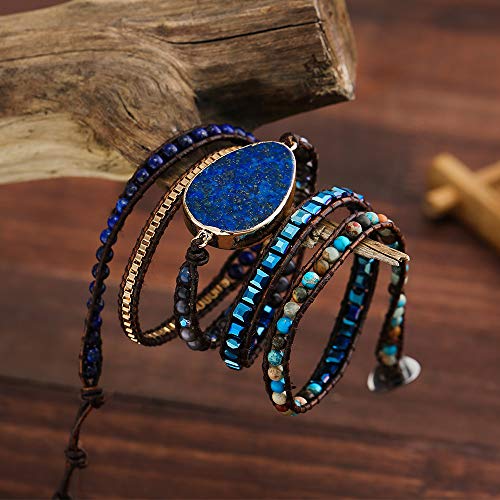 Image of Plumiss Women Boho Handmade Natural Stone Crystal Leather Bead Wrap Bracelets Collection