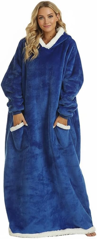 5FT Oversized Wearable Blanket Hoodie Flannel Sherpa Fleece Warm Cozy Christmas Wrap Throw Gifts for Adult