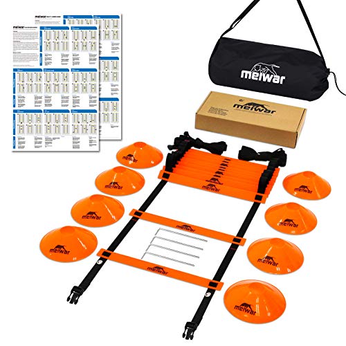 meiwar Escalera de coordinación de 6 m – Juego de escalera de entrenamiento I Agility Ladder con peldaños robustos para entrenamiento de coordinación y entrenamiento de fútbol | Set naranja