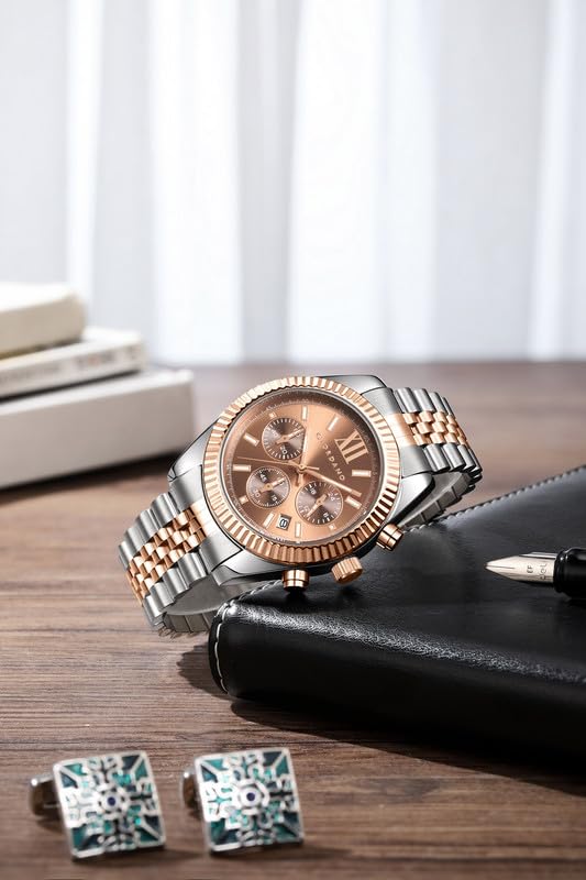 Image of Giordano Chronograph Watch for Men with Round Sunray Dial, Quartz Movement, Three Sub-Dials, Date Display, Roman Numeral Marker, Stainless Steel Strap - GZ-50217