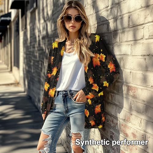 Image of Fall Maple Leaf Cardigan Sweaters for Women Long Sleeve Cardigan Soft Drape Open Front Dusters V-Neck Jackets Dressy