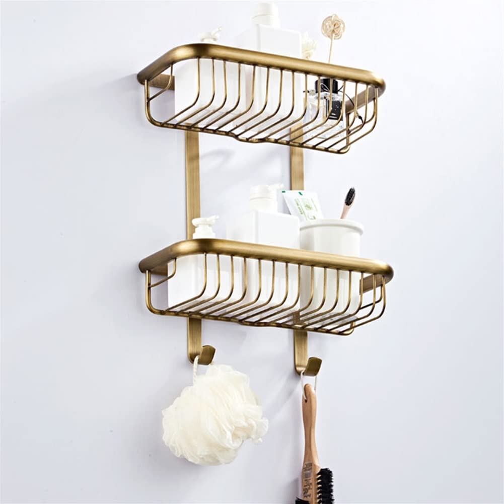 Estantes Flotantes Carrito De Ducha Estante De Baño Estante De Baño De Estilo Europeo Rectangular Estante De Gancho De Doble Capa De 30 Cm Montado En La Pared Latón Antiguo/Negro/Oro/Plata/Negro (Oro