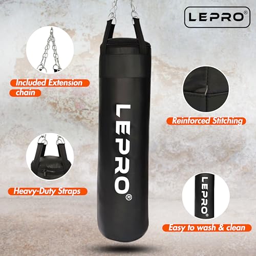 Image of LEPRO Boxing Kit, Punching Bag Set, Hanging Boxing Bag Kickboxing Bag with Boxing Gloves & Chain, Adult Boxing Set for 15+ Years, for Karate Muay Thai Kick Taekwondo Training (36 Inch, Black)