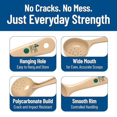 Image of Carlisle FoodService Products Measure Miser Plastic Perforated Measuring Spoon with Short Handle, Beige, 4 oz (Pack of 12)