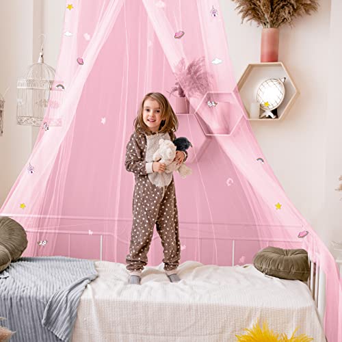 Stars Bed Canopy Glow In The Dark Bed Canopy For Girls Unicorn Room Decor For Girls Bedroom Pink Bed Canopy Crib Mosquito Net Fluorescent Mosquito Net Hanging For Girls, Kids And Babies #TOP2