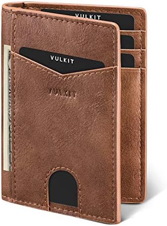 VULKIT Men's Credit Card Holder RFID Leather Double Wallet Pop Up Cases with Slots for Cards & Banknotes