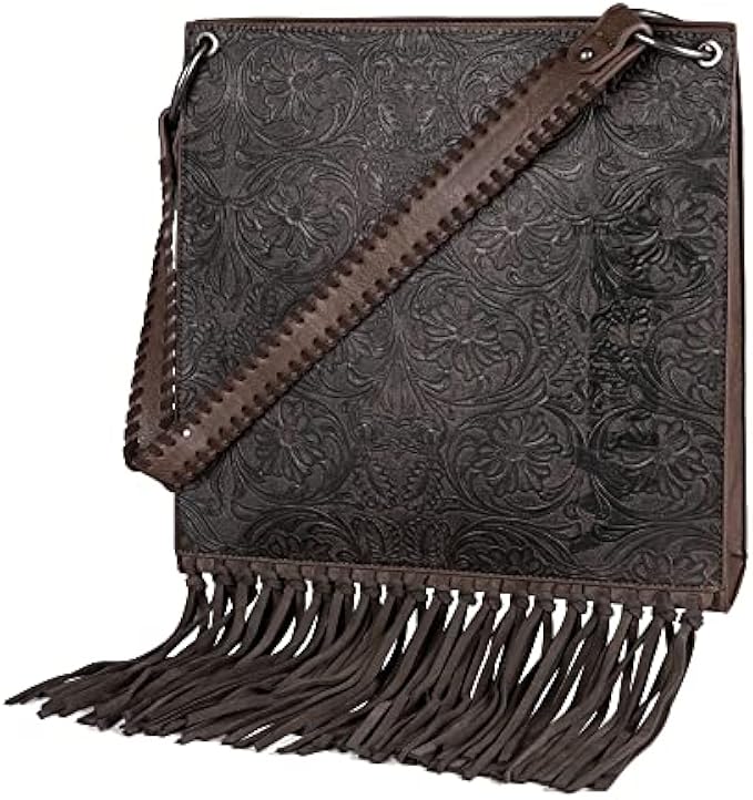 Wrangler Oversized Crossbody Bags for Women Genuine Leather Fringing Purse with Hand-Woven Detachable Shoulder Strap