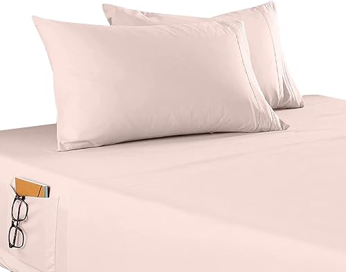 Elegant Comfort Juego de sábanas inteligentes de 4 piezas, sábana bajera de bolsillo profundo con bolsillos laterales de almacenamiento, microfibra