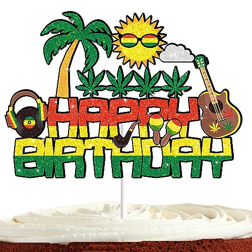 Weed Cake Topper for Adult Birthday Leaves Theme Party Supplies Glitter Peace Love Music Hippie 70s 60s Cake Decorations