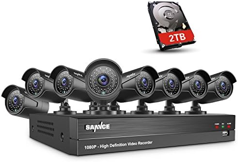 SANNCE 8-Channel 2TB Hard Drive Home Security Camera System, 1080P HD-TVI DVR Recorder and (8) 2.0MP 1080P 120ft Night Vision Indoor/Outdoor Weatherproof Surveillance Bullet Cameras