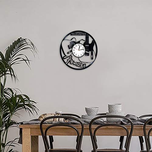 Kovides Music Wall Clock 12 Inch Fender Guitar Birthday Gift Idea Music Original Home Decor Fender Guitar Vinyl Record Wall Clock For Man And Woman Telecaster Handmade Clock #TOP2