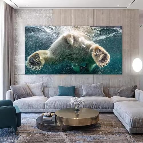 Affiche ours polaire nageant 65x130cm sur toile sans cadre pour salon