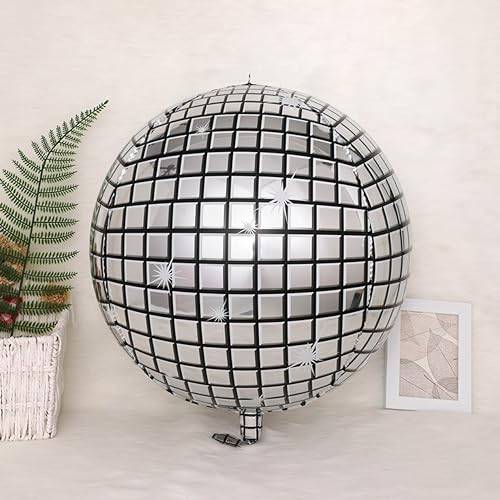 Image of 6-Pack 22 Inch Silver 4D Disco Ball Balloons - Decorations for 90s Dancing Queen Party