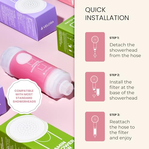 Image of Vitamin C Shower Filter and Water Softener for Hard Water - Aromatherapy Shower Head Attachment - Universal Fit, Easy to Install - Reduces Dry Itchy Skin and Nourish Hair - Rose-Scented