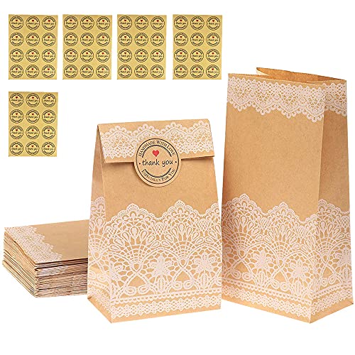 50 Piezas Bolsas de Papel Kraft para Niños, Bolsas de Papel Kraft DIY, Bolsas Kraft, Bolsas Kraft Bolsos, para Comestibles, Pan, Dulces, Fiesta de Navidad, Boda, Cumpleaños, con 5 Pegatinas de Sellado