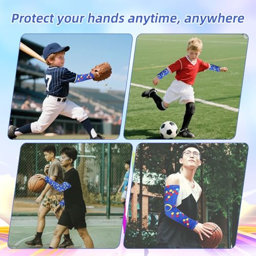 SAVITA 2 Paar Armstulpen für Kinder, 2 Stile Atmungsaktiv und Elastisch Kompressions-Baseball-Stulpen Armschutz mit Blauem Ringaufdruck für den Sportunterricht bei Jugendsportveranstaltungen