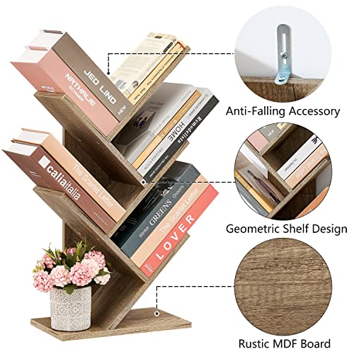 Hoctieon 4 Tier Tree Bookshelf, 4 Shelf Bookcase, Modern Book Storage, Free Standing Tree Bookcase, Utility Organizer Shelves For Home Office, Living Room, Bedroom, Greige #TOP5