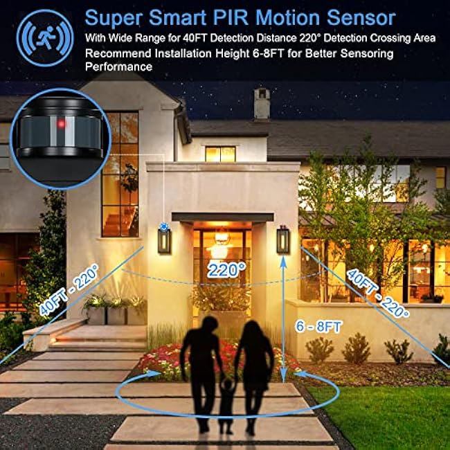 Motion Sensor Outdoor Lights,Advanced Dusk to Dawn Outdoor Lighting, Exterior Light Fixtures Wall Sconce, Modern Black Porch Light Wall Mount for Front Garage, Entryway, Bulb Included