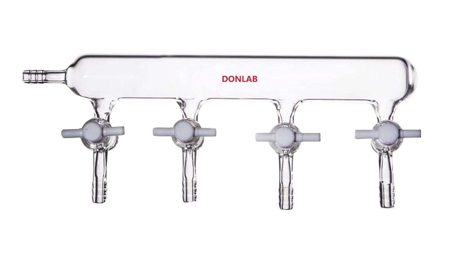 DONLAB MFC-B-4F Glass 4 Ports Single Manifold Vacuum Gas Distributor with 2mm PTFE Stopcocks and Both Sides Air Nozzle
