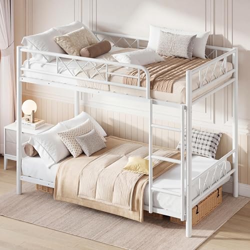 Garvee Twin Over Twin Bunk Bed with Stairs, Heavy Duty Metal Construction & High Guardrail, Sturdy Steel Slats Support, No Box Spring, Space Efficient