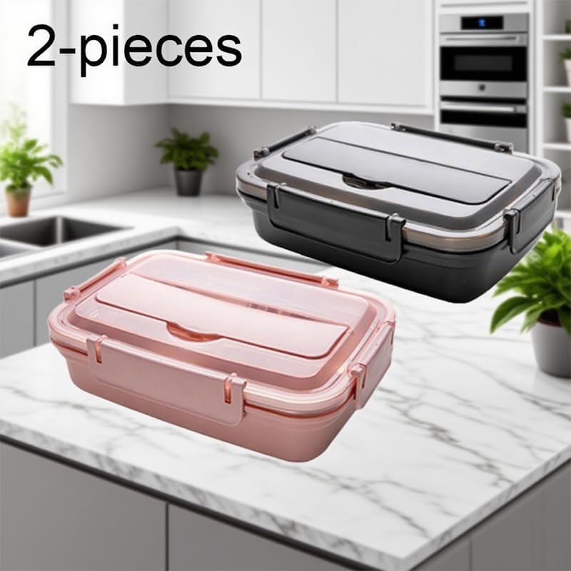 2 - Pack Stainless Steel Compartment Lunch Boxes, Multi - Grid Anti - Flavor, Random Colors, Lid as Phone Stand, Free Tableware, Large - Capacity Portable for Office