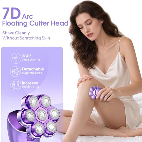 Image of Electric Razors for Women Legs : 5-in-1 Rechargeable Body Shaver, 7D Wet & Dry Bikini Trimmer, IPX7 Waterproof Lady Hair Remover for Face Underarms Pubic, Violet