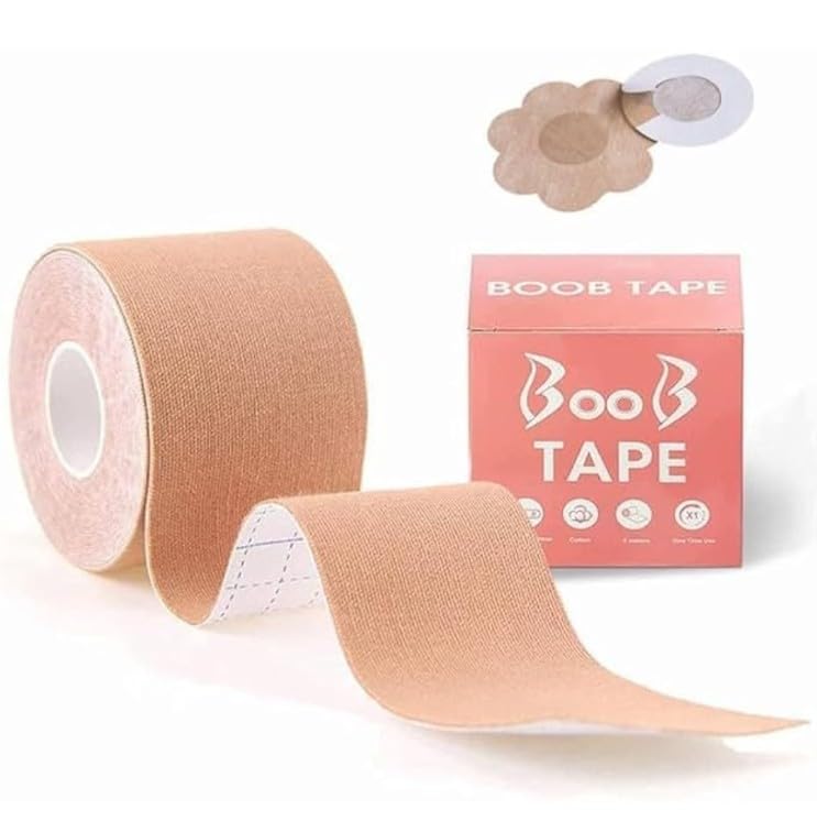 mvs store Boob Tape Kit, 16ft Roll with 10 Nipple Pasties, 36 Fashion Tape Strips and 1 Pair Reusable Nipple Cover, Beige-picture-41